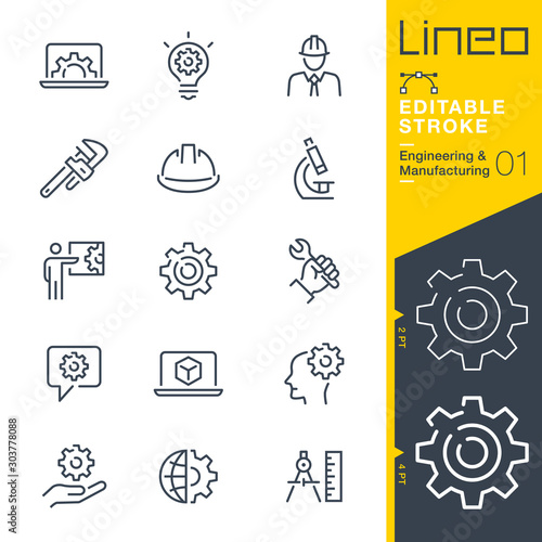 Lineo Editable Stroke - Engineering and Manufacturing line icons