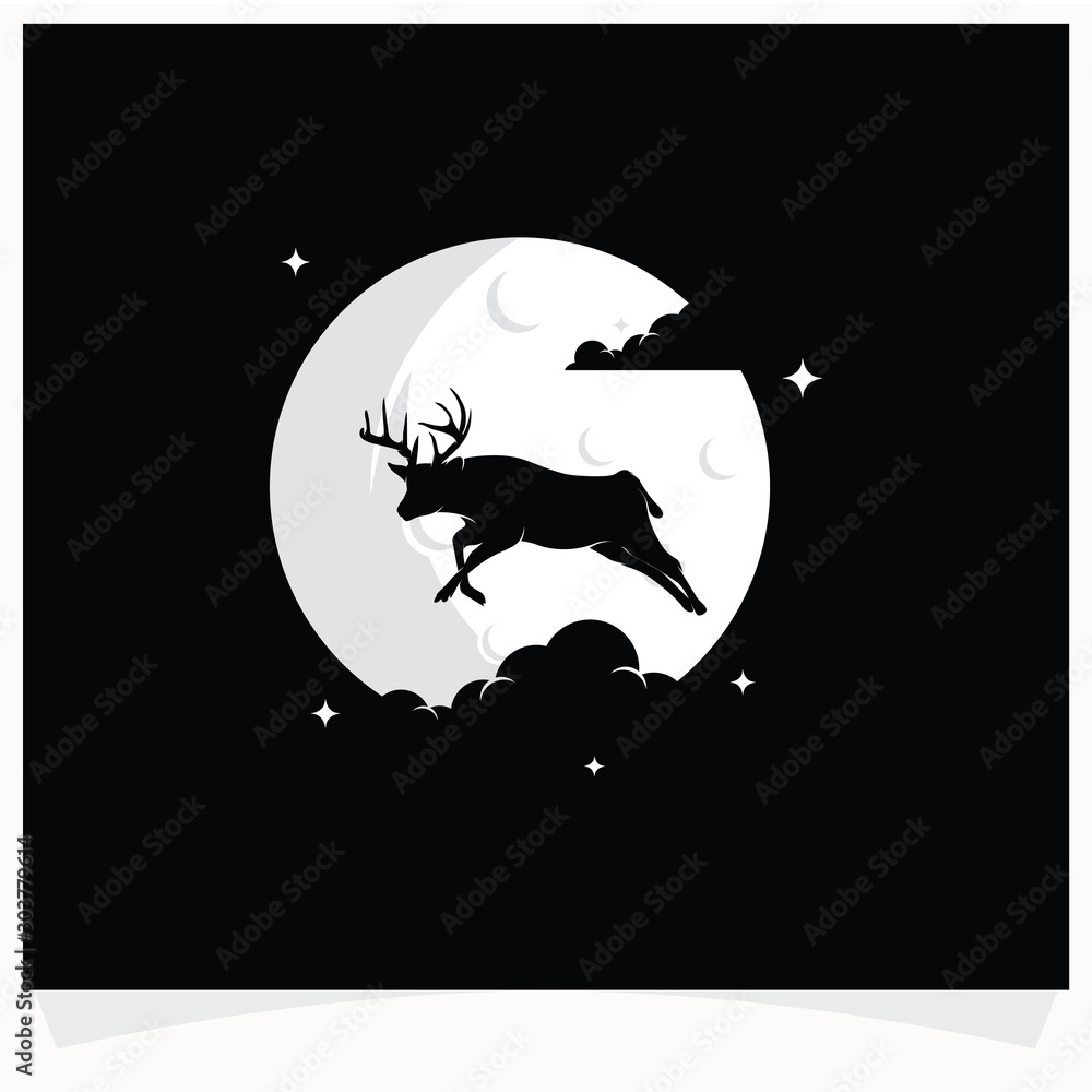 Deer Silhouette with Moon Background Logo Design Templates