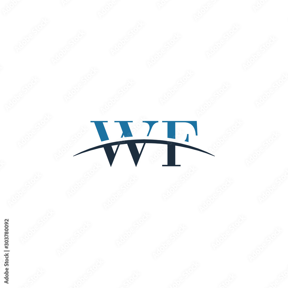 Obraz premium Initial letter WF, overlapping movement swoosh horizon logo company design inspiration in blue and gray color vector