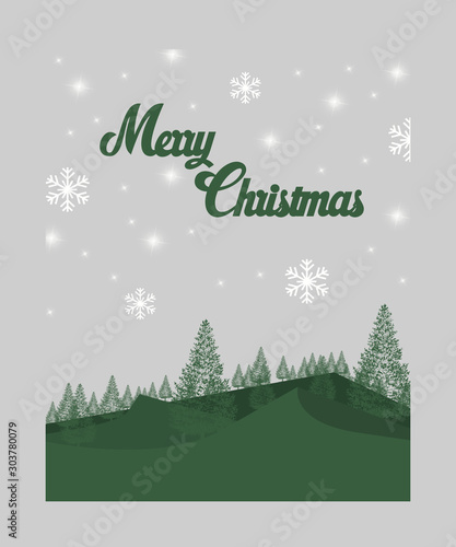 the merry christmas text with pines logo design on white background
