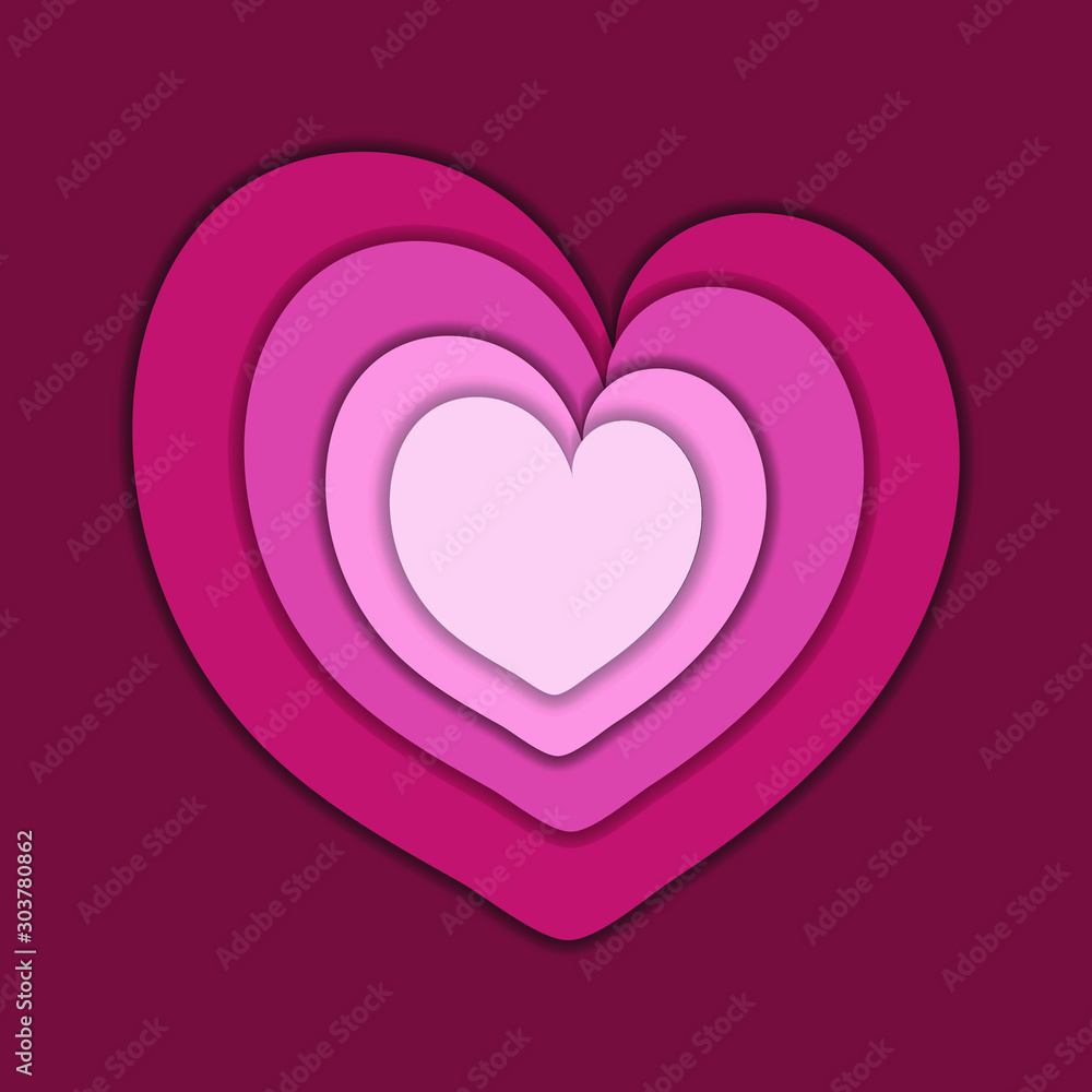 Layer of heart pink and dark red for background and backdrop. Love and valentine day concept. Paper cut vector.