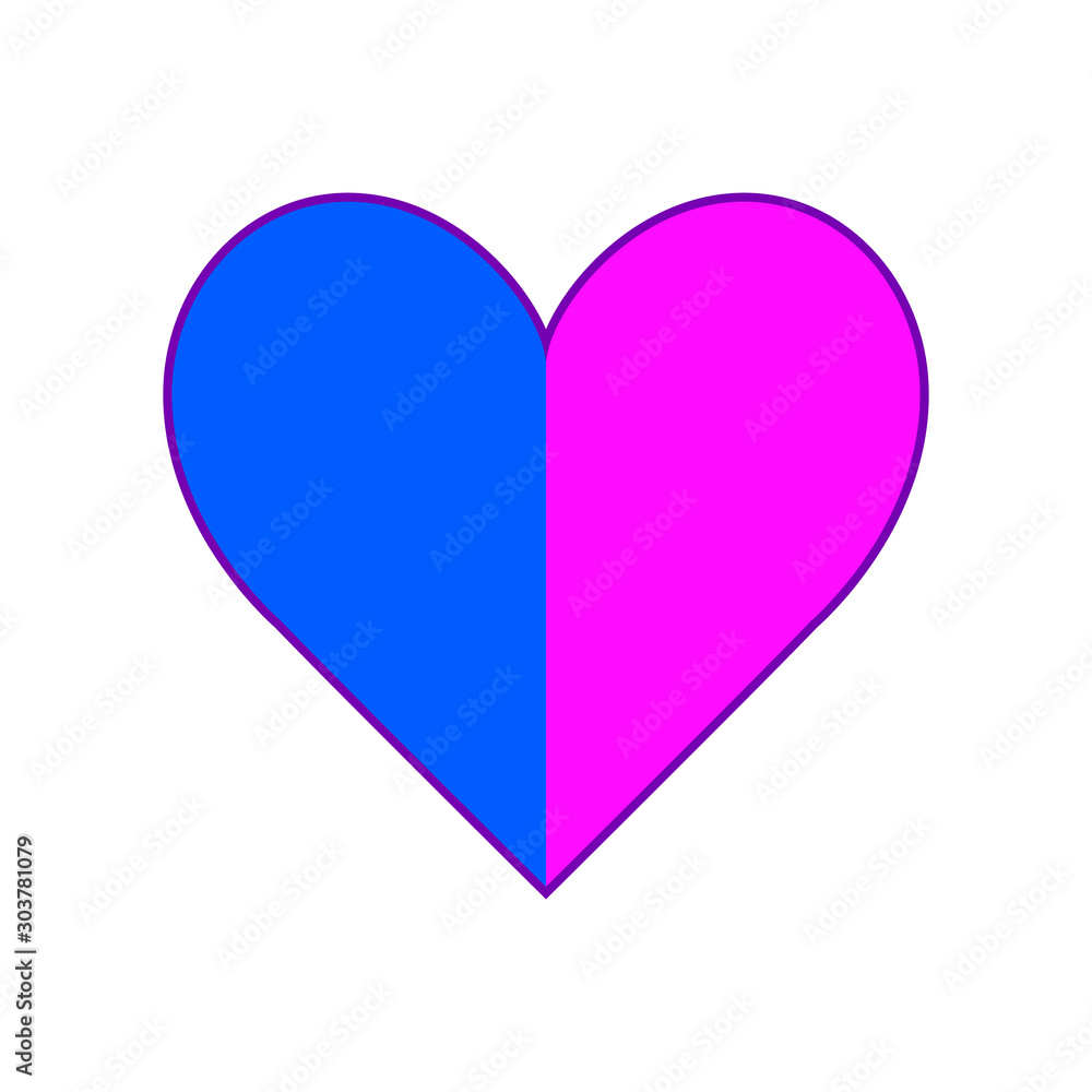 Heart, halves of blue and pink color. Symbol of male and female. Abstract concept, icon. Vector illustration on white background. Heart, halves of blue and pink color. Symbol of male and female. Abstract concept, icon. Vector illustration on white background.