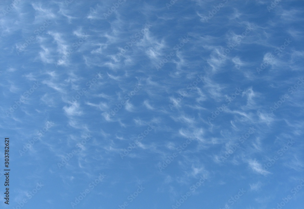 Atmospheric sky art image. A meteorological sky cloudscape scene, with a delightful white Cirrocumulus cloud in a light blue sky. Australia.