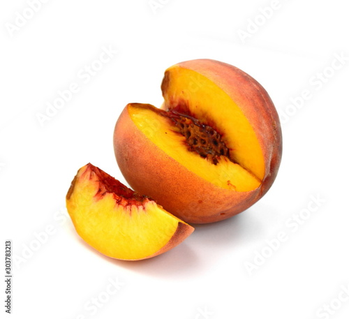 Ripe peach fruits isolated on white background.