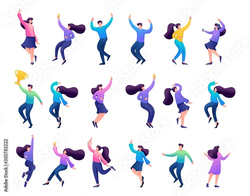 Set of concepts of celebrating people  dancing people  Bouncing  happy  enjoying