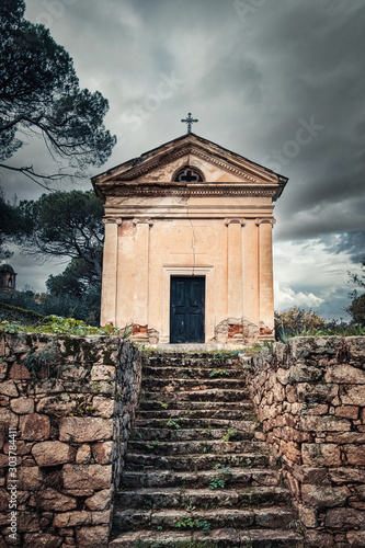 Stone mausoleum in Ville di Paraso in Corsica photo