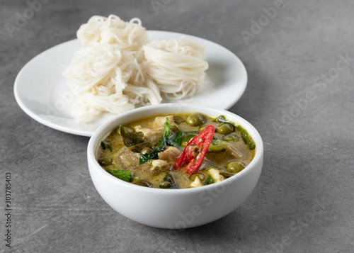 Green Curry with Rice noodles , thai rice vermicelli, Thai food