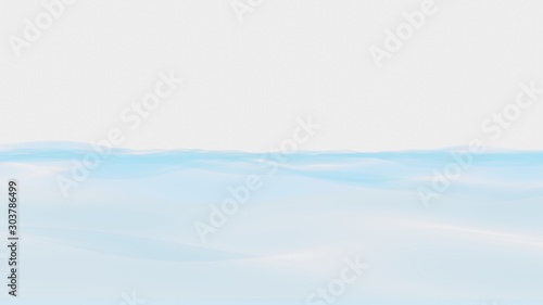 3D Rendering of smooth soft blue water on solid white background. Wavy surface from wind blow. For nature product background, fresh breeze feeling
