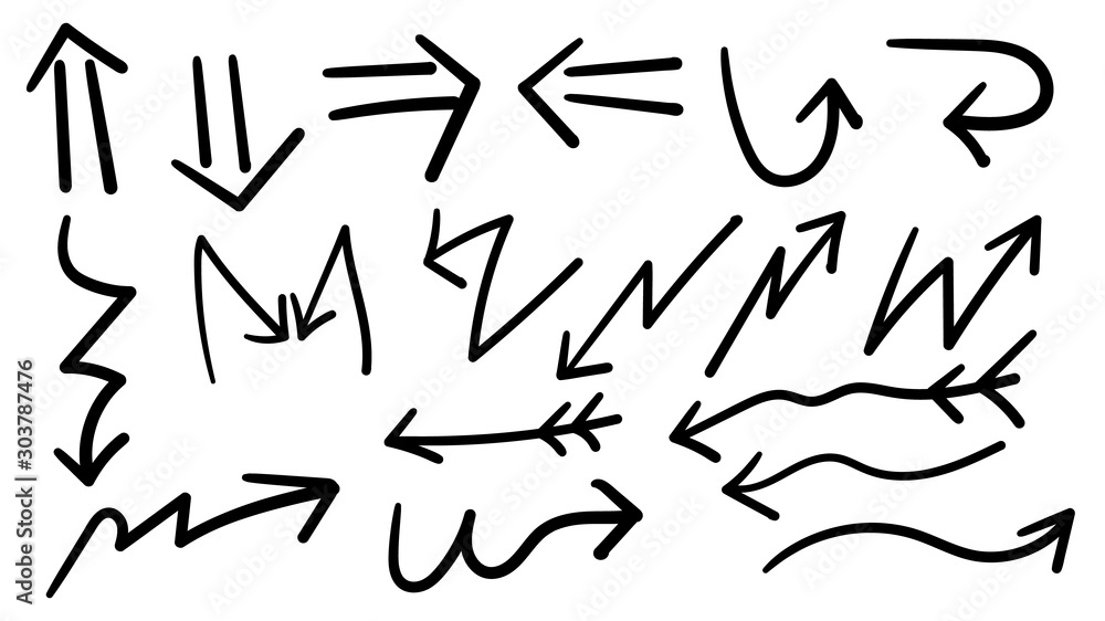 Arrows hand drawn doodle vector set. Sketch arrow design for application, banner, print screen, pen marks, map and typography design guide line. Arrows hand drawn doodle vector set. Sketch arrow design for application, banner, print screen, pen marks, map and typography design guide line.