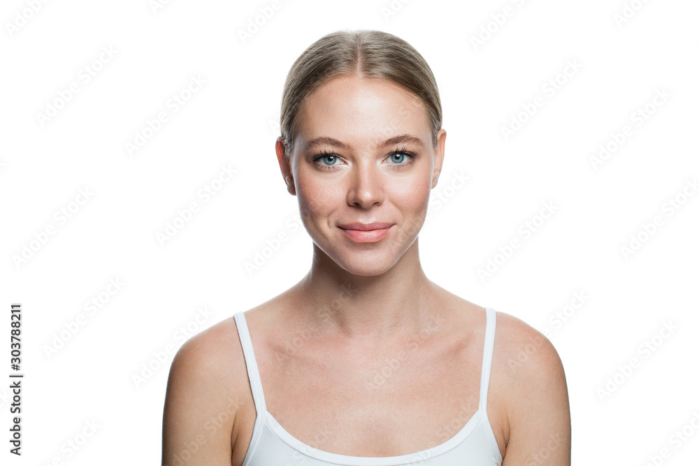 Isolated portrait of young model woman isolated on white background Isolated portrait of young model woman isolated on white background