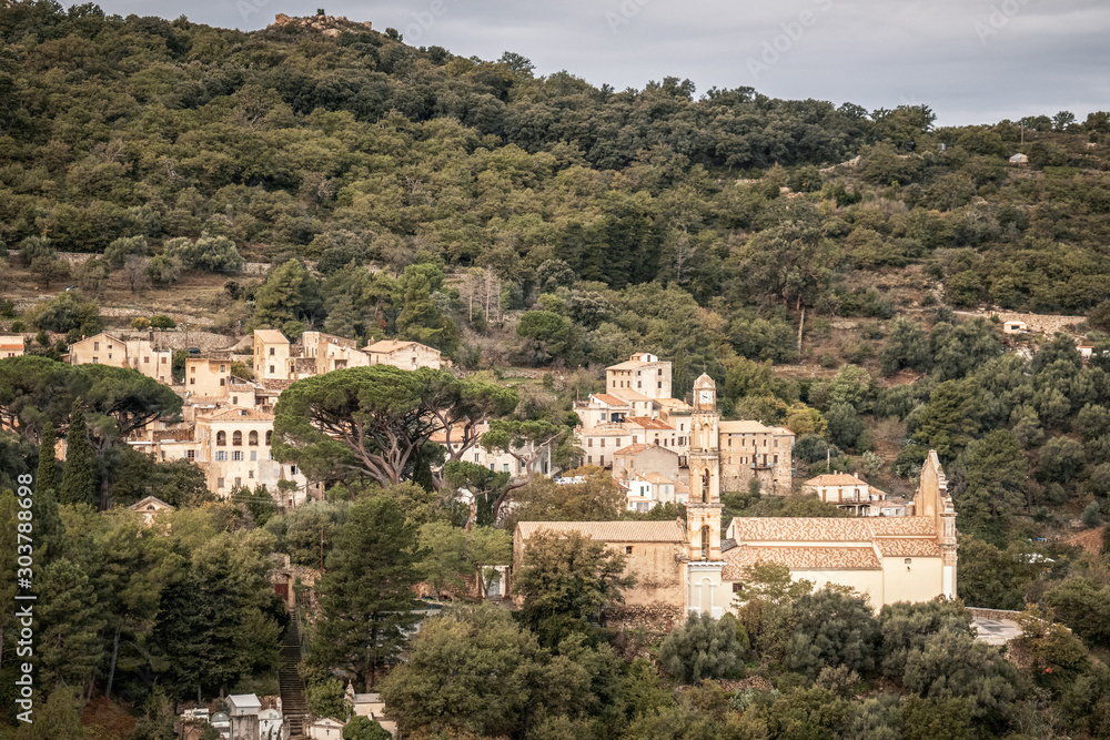 Hillside village of Ville di Paraso in Corsica