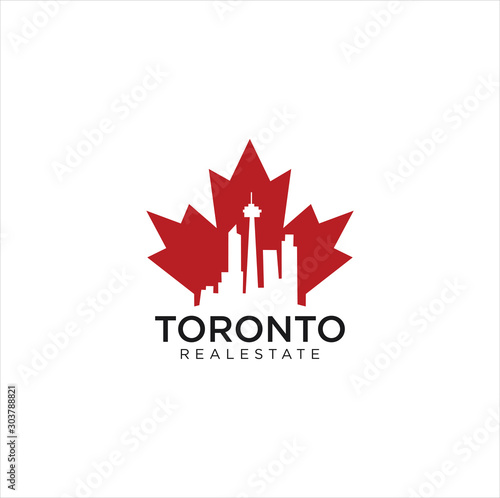 Maple Toronto Real Estate Logo Design vector illustration  .Toronto skyline Logo . Maple real estate logo . Canadian Real Estate Logo .