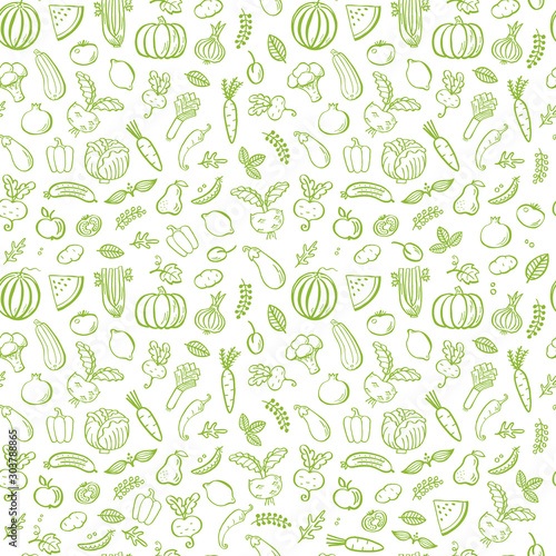 Seamless pattern with green  vegetables. Vector illustration. Food background which can be used as web site backdrop, store or farmer's market decoration, food packaging.