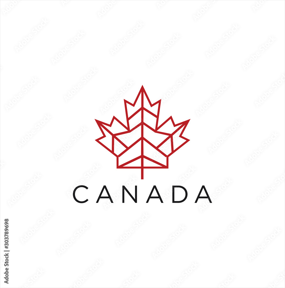 Fotografie Leaf  Canada Plant Logo Line Template Flat Color