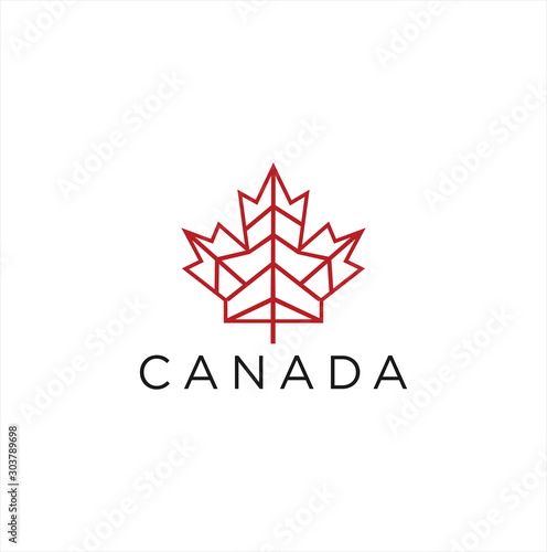 Leaf Canada Plant Logo Line Template Flat Color . Maple Leaf Logo Line Design 