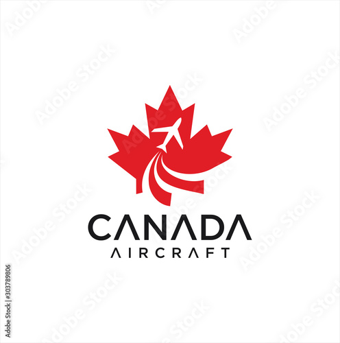 Canadian Aviation Logo Design vector illustration . Canadian Aircraft Logo design .  Canada Airlines Logo . Maple Leaf Logo.