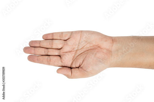 open the palm of the hand isolated on white background with clipping path.