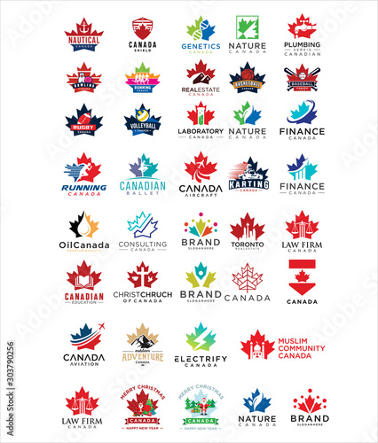 Big set Of Canadian Logo Design vector illustration . Canada Maple Logo Collection. 