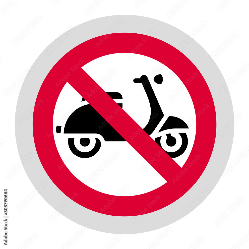 No moped or scooter forbidden sign, modern round sticker Stock