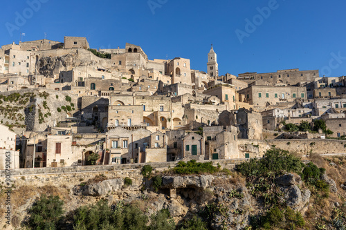 View of the Sassi di Matera a historic district in the city of Matera, well-known for their ancient cave dwellings. Basilicata. Italy © wjarek