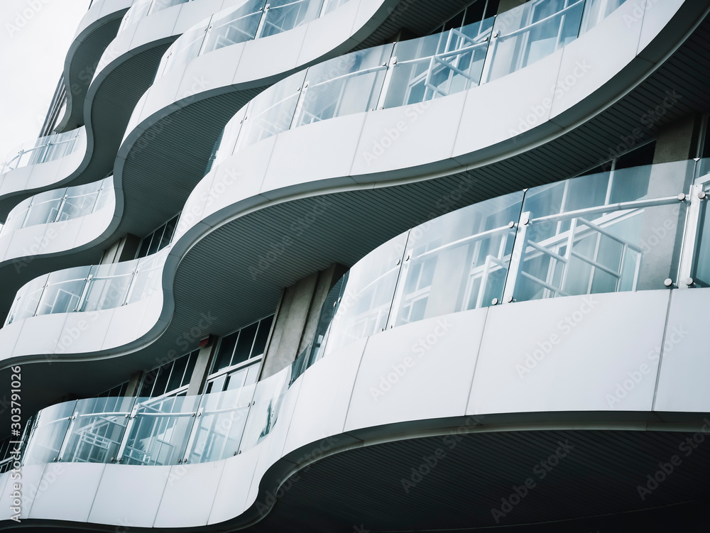 Fototapeta Architecture detail Modern building Terrace design Glass panel pattern