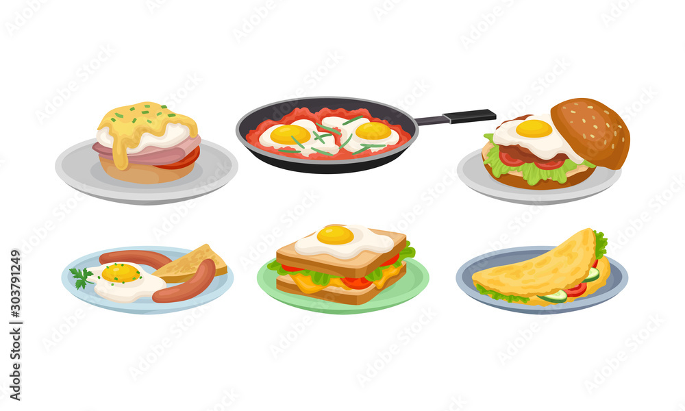 Different Dishes Made From Eggs Vector Set Different Dishes Made From Eggs Vector Set