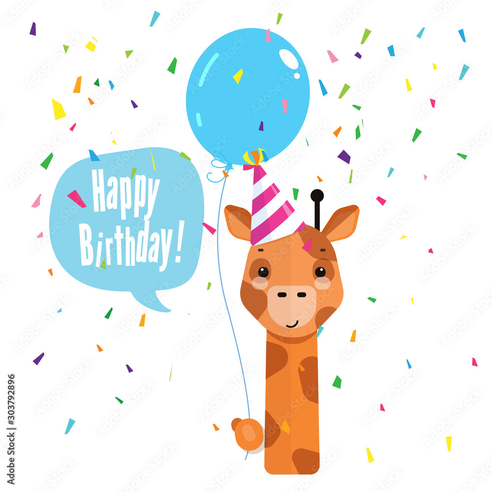 Birthday greeting card with cute giraffe