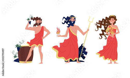 Greek Gods Isolated On White Background Vector Set