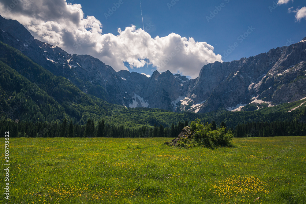 View on the Julian Alps near Fusine Lake, Italy