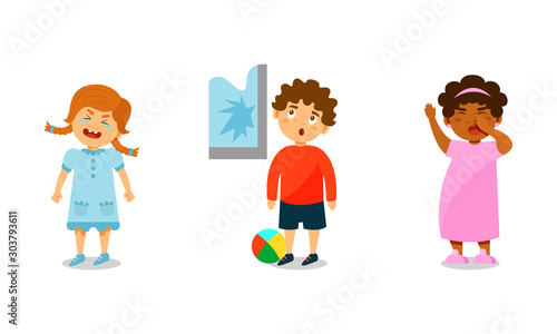 Little Kids Expressing Different Emotions Vector Illustration
