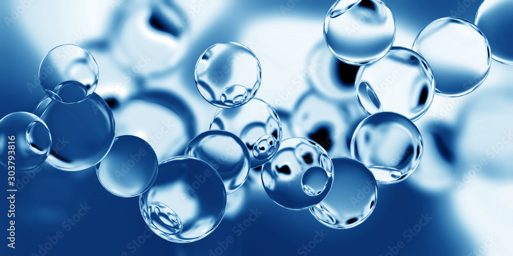 Model of the molecule on a blue background. Abstract 3d illustration relevant to scientific, chemical, and physical subjects. Model of the molecule on a blue background. Abstract 3d illustration relevant to scientific, chemical, and physical subjects.