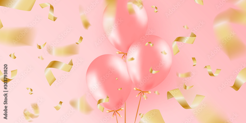 Festive banner with pink helium balloons. Frame composition with space for your text. Useful for announcement , poster, flyer, greeting card