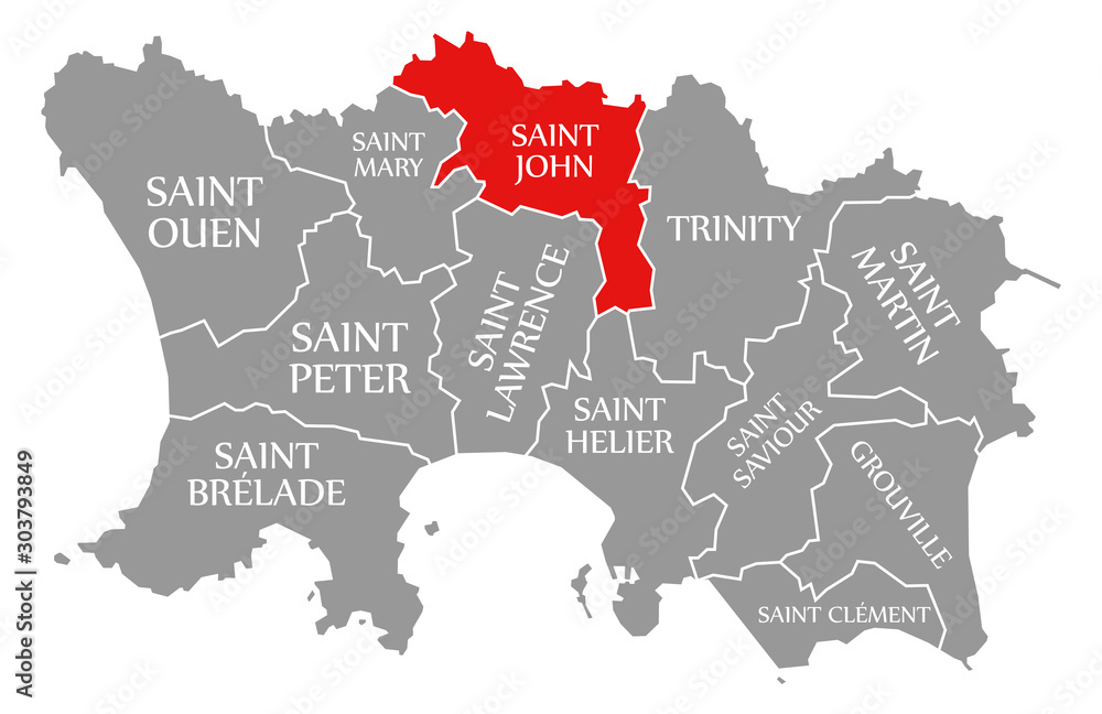 Saint John red highlighted in map of Jersey