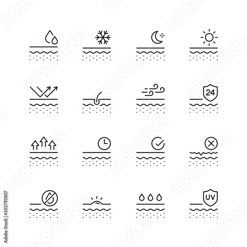 Skin related icons: thin vector icon set, black and white kit