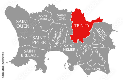 Trinity red highlighted in map of Jersey