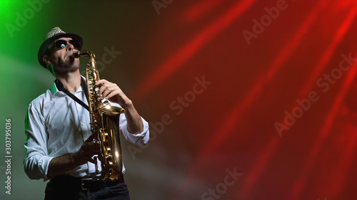 Man with Saxophone in colorful light