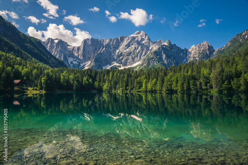 Spring landscape at Lake Fusine on the slopes of the Julian Alps  Tarvisio  Italy