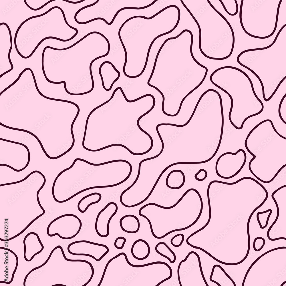 Seamless pattern with abstract lines on pink background.