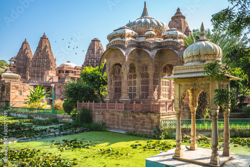 Fotografia Temples in Mandore Garden near blue city, Jodhpur, india