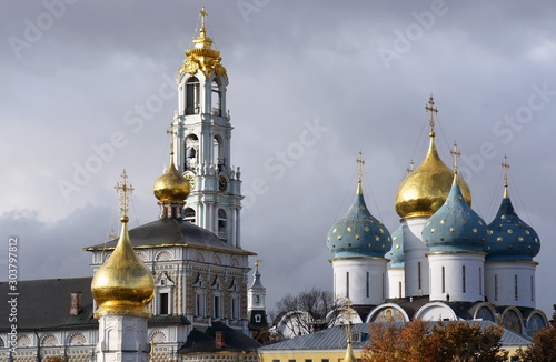 Architecture of Trinity Sergius Lavra, Sergiyev Posad, Russia. Color photo.	 photo