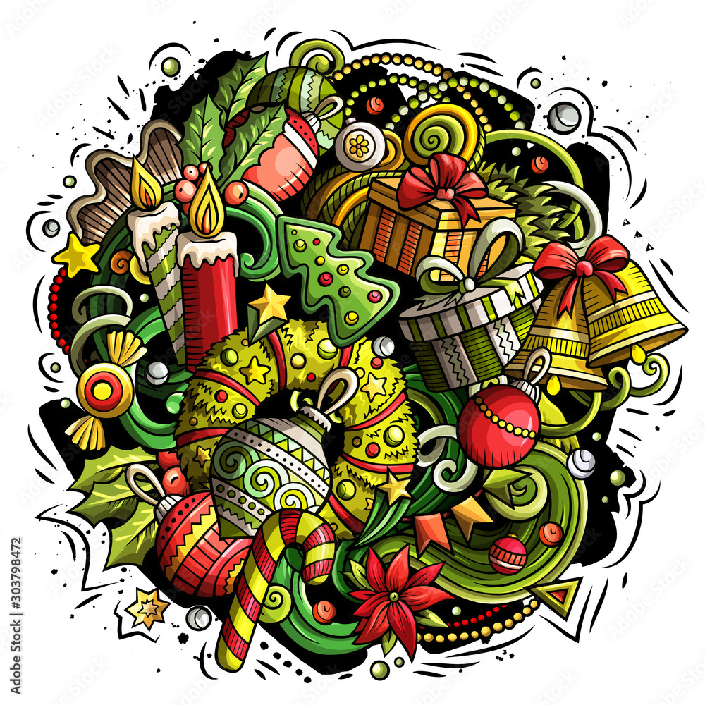Cartoon funny doodles New Year illustration Cartoon funny doodles New Year illustration
