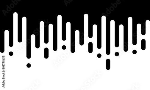 Rounded lines seamless pattern. Abstract black and white dashed lines and dots.