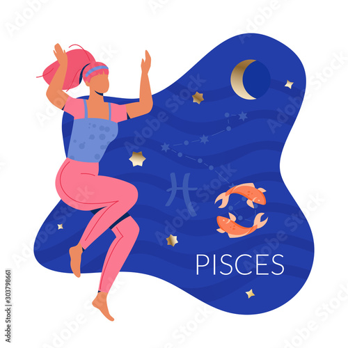 Pisces Woman Zodiac Illustration
