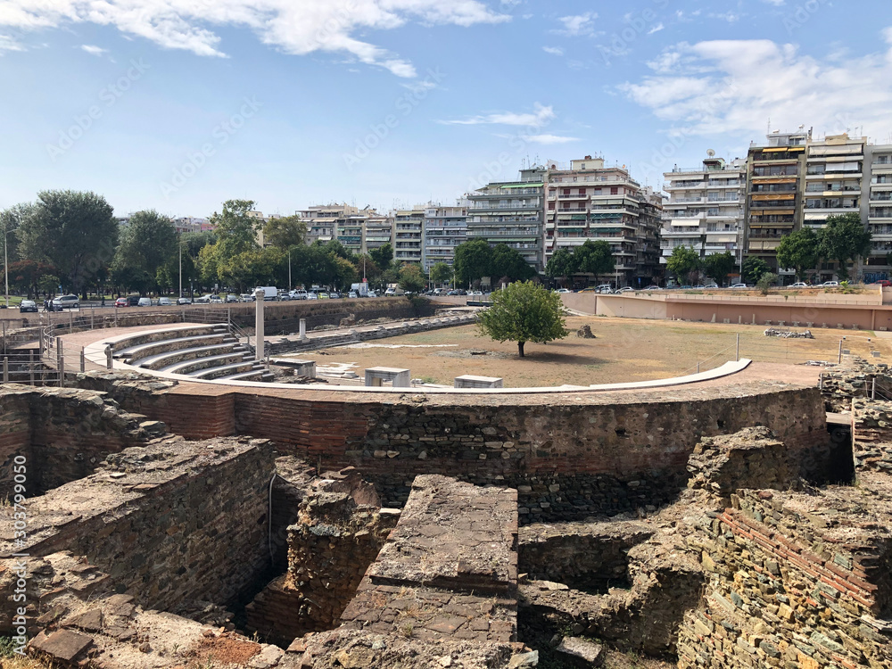 Ruins of a theatre in Roman Agora of Thessaloniki, Greece