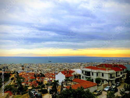 Panoramic view of Thessaloniki during sunset, Greece