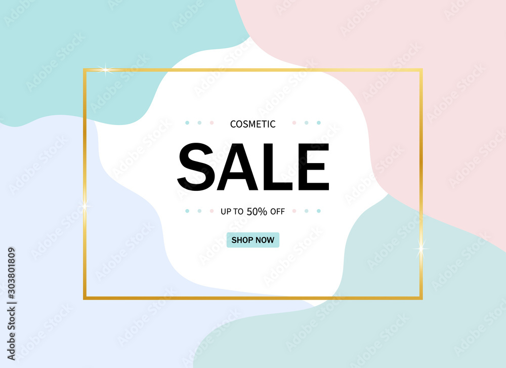 Sale promotion banner for cosmetic, makeup, voucher, ads. Pink layout with  elegant gold frame for ads of social media, retail, poster. Invitation card  of makeup. vector Stock Vector | Adobe Stock
