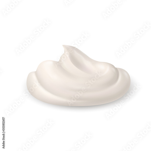 White Whipped Cream Isolated on White Background. Facial Gel or Body Lotion Skincare Icon. Cosmetics BB Makeup Swatch. Drop of Liquid Foundation Stroke