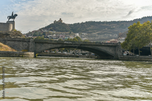 Kura River, Tbilisi city view from boat ride on the Kura River