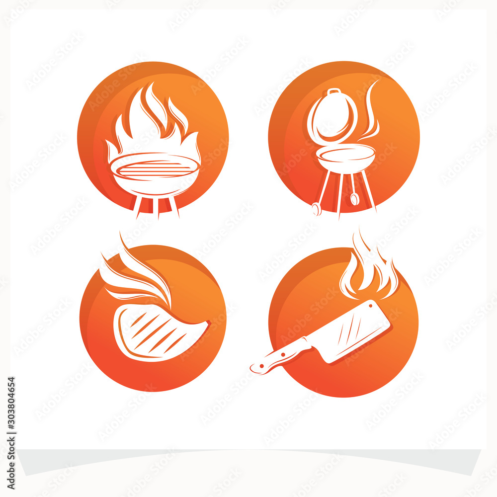 Set of BBQ Steak Grill House Logo Design Template