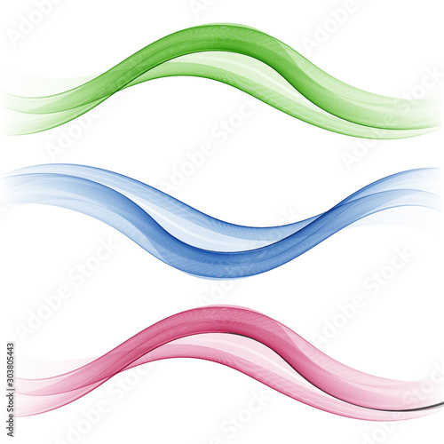 Vector set abstract wave pattern. Blue wave. Green wave. Red wave. Transparent wave set. Color wave. Smoke wave.